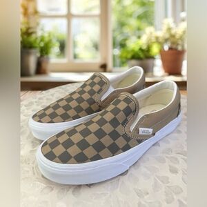 New Vans Classic Slip-On Shoes Canvas Block Checkerboard Brown (VN0A2Z41DFM)